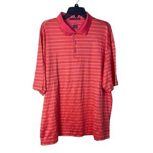 Tiger Woods Polo Golf SS Shirt Coral Yellow Stripe 100% Cotton Men's Size XL